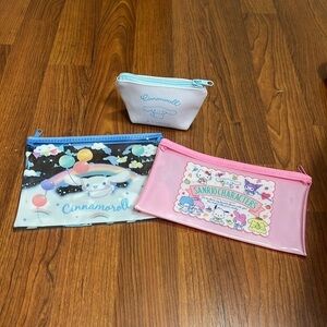 Sanrio Bundle of 3 Zippered Pouches Cinnamon Roll & Assorted Characters